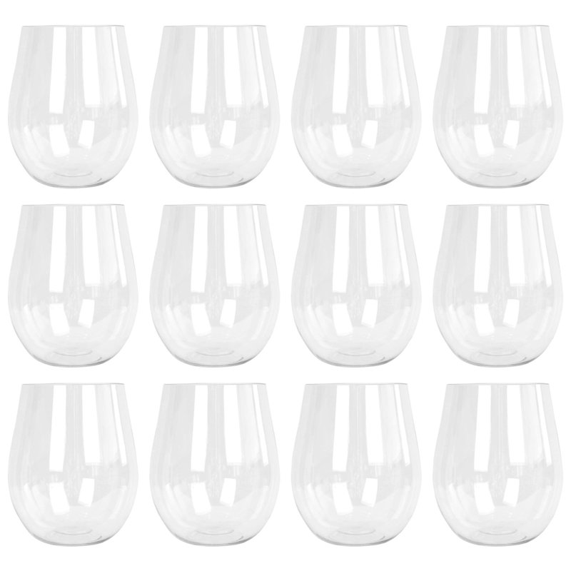 Argon Tableware 600ml Reusable Plastic Stemless Wine Glasses - Set of 12