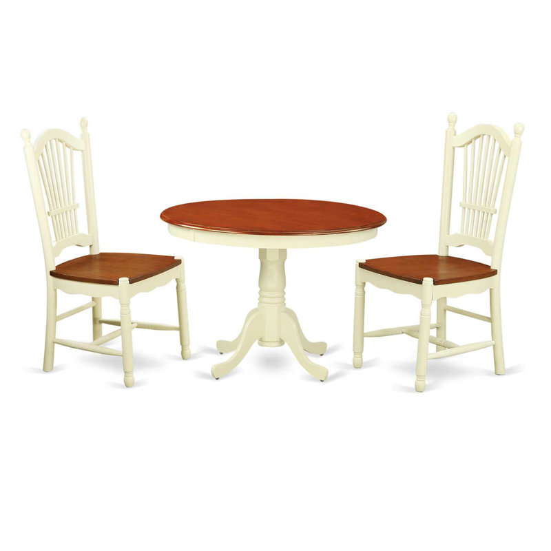3 Piece Dining Set Contains a Round Dining Room Table with Pedestal and 2 Kitchen Chairs, Buttermilk & Cherry