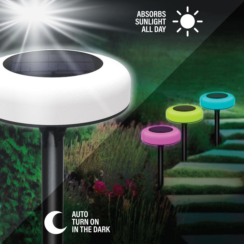 Bell+Howell Color Changing Outdoor Solar Powered Garden Disk Lights, Wireless Auto On/off Lights