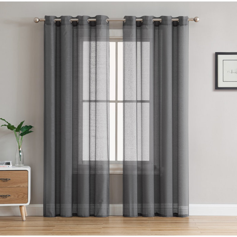 Carmille Semi-Sheer Grommet Curtain Panels, Charcoal Gray, 54" W x 95" L