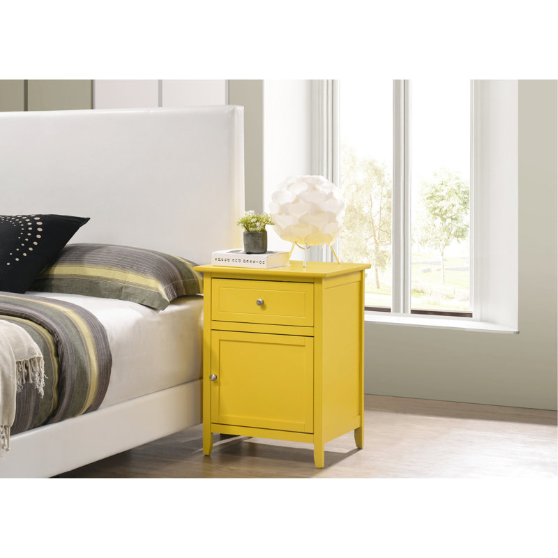 Table de chevet chic jaune vif avec rangement et espace - H 25 po x l 19 po x P 15 po, tiroir, entièrement assemblé, pour chambre à coucher H 25 po x l 19 po x P 15 po, structure solide