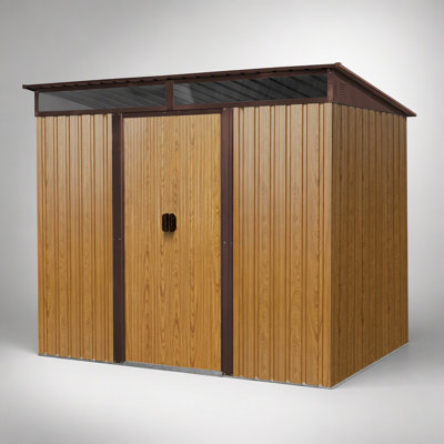 8ft x 6ft Outdoor Metal Storage Shed with Lockable Sliding Doors and Transparent Panels for Garden, Lawn (Coffee)