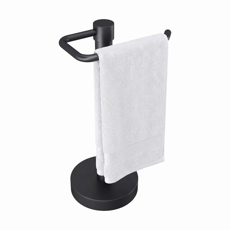 Porte-serviettes autoportant en acier inoxydable avec base stable et anneau ouvert, noir mat, pour salle de bain et cuisine