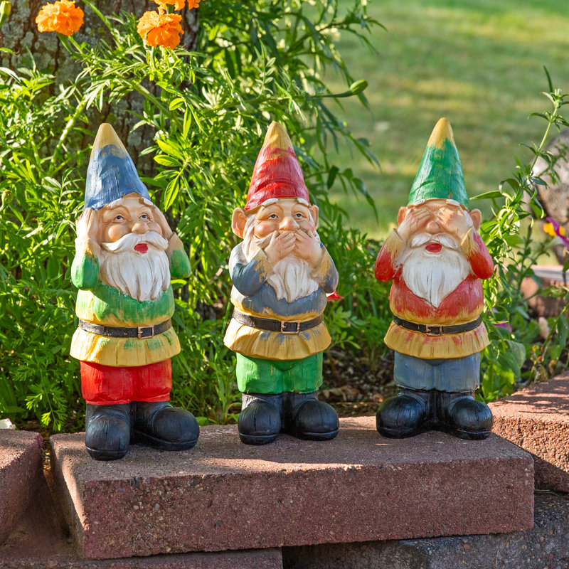 Ensemble de 3 statues d'extérieur 11,5 "Three Wise Garden Gnomes