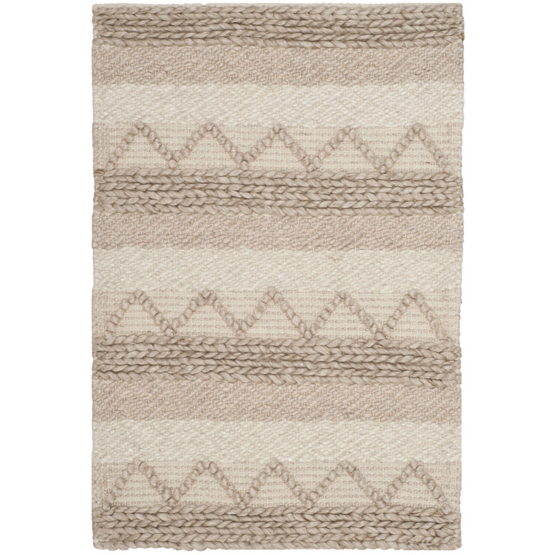 Jacques Hand Woven Wool/Viscose/Cotton. Striped Rug in Beige, Rectangle 3' x 5'