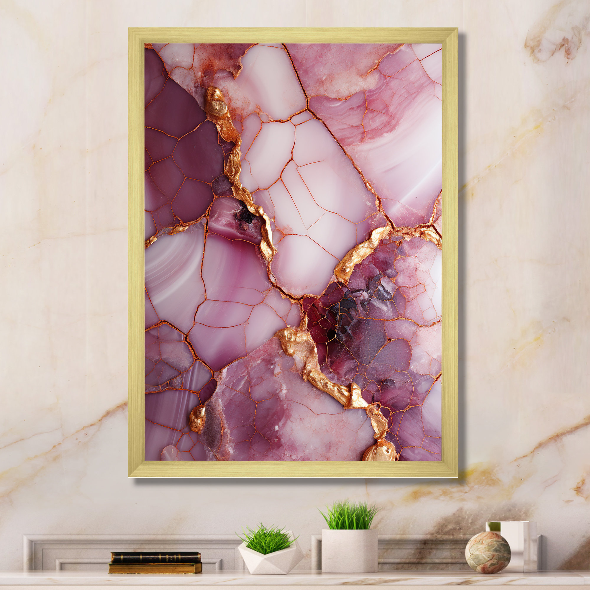 Mercer41 Pink And Gold Marble River IV - Abstract Wall Art Print ...