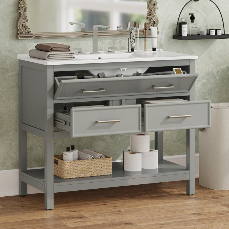 Bathroom Vanity With Ceramic Sink, Gray