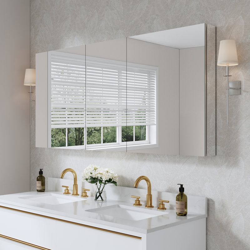 64''W X 30'' H Recessed Or Surface Wall Mount Bathroom Medicine Cabinet With Adjustable Glass Shelves