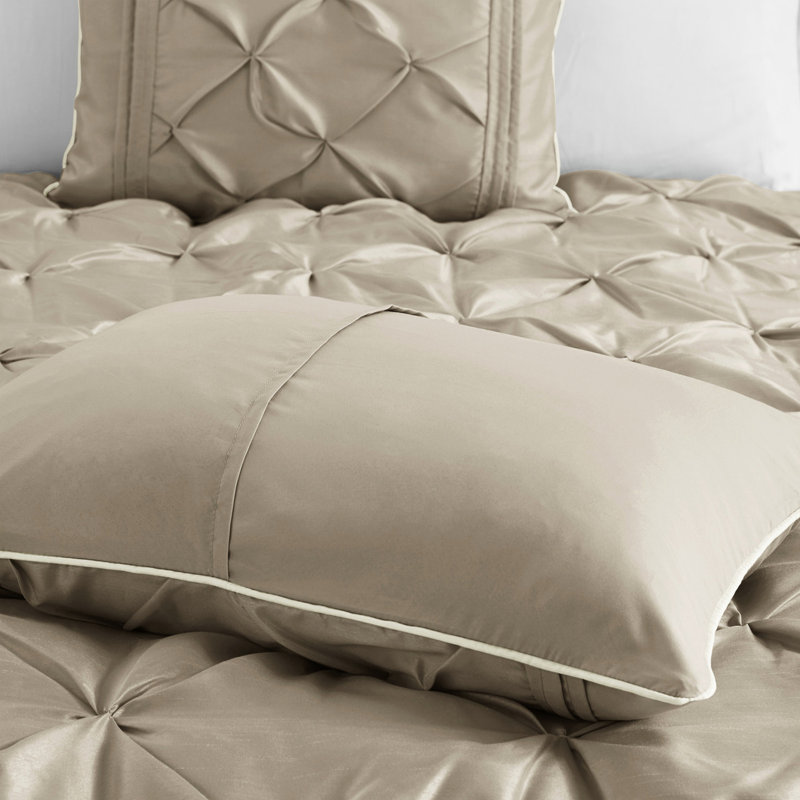 Taupe King Comforter 7 Piece - Elegant Tufting Fabric Comforter, Shams, Pillows, Bed Skirt Machine Washable For Design Filling Includes Steam Iron Wrinkles