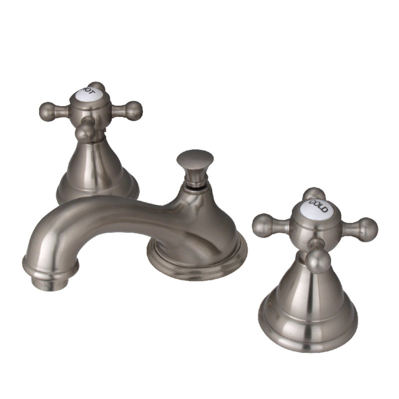 Robinet de salle de bain espacé avec poignées en croix à buckingham double, Nickel satiné