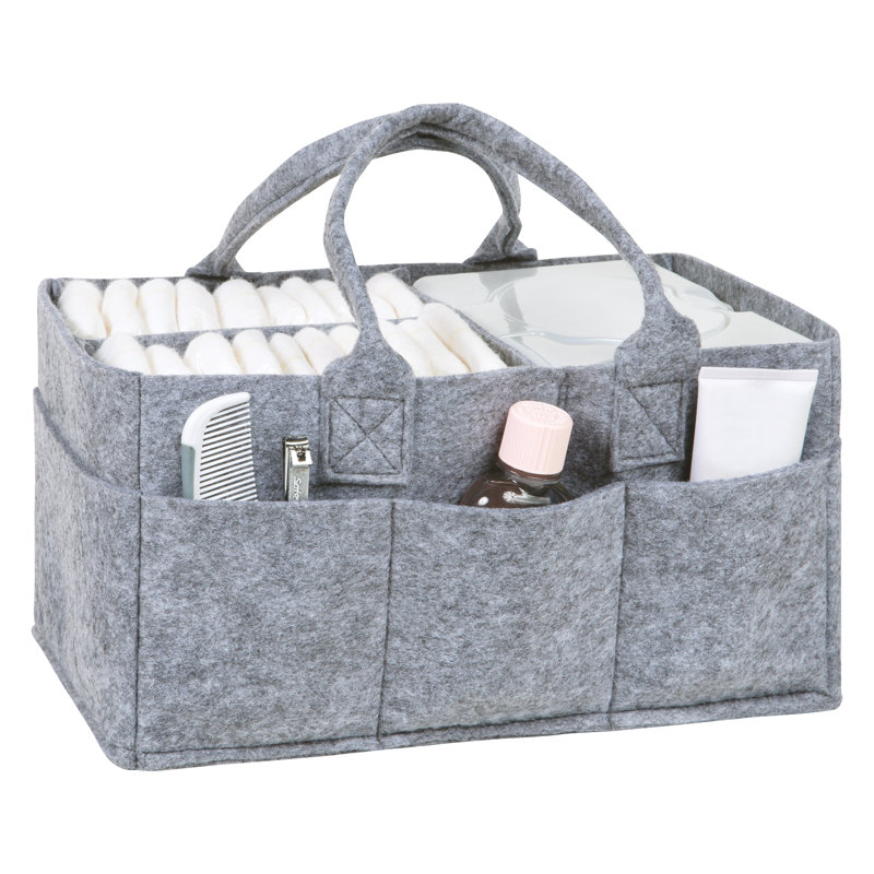 Gray Felt Baby Nursery Diaper Storage Caddy with Handles
