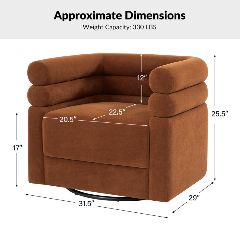 Fauteuil demi-tonneau pivotant moderne avec un coussin décoratif Lanel (ensemble de 2), Rust Polyester