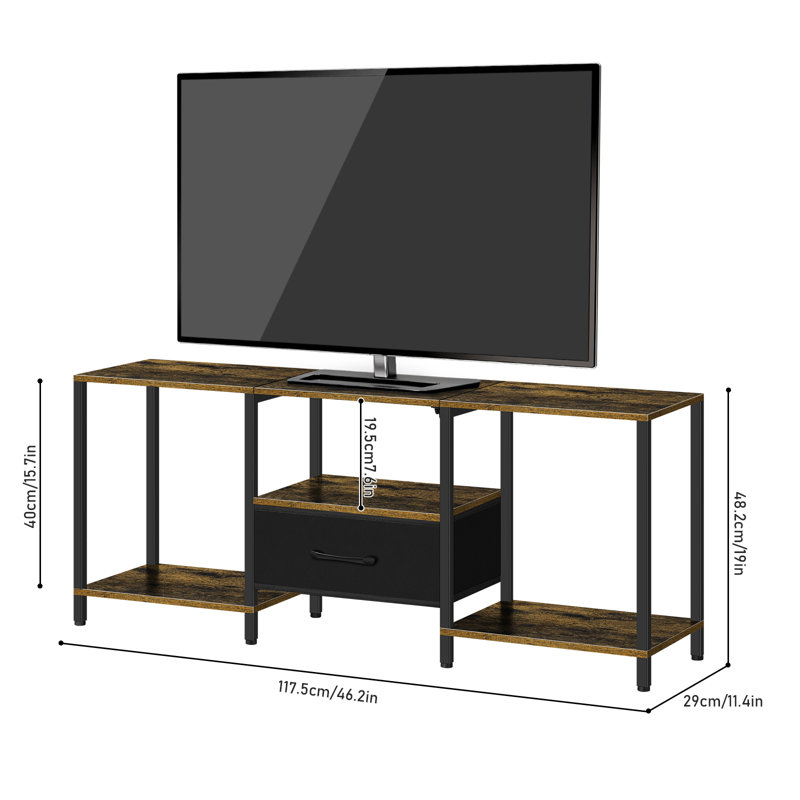 46.2 Inch Industrial TV Stand With Fabric Drawer, Rustic Brown Entertainment Center With Storage Shelves, Metal Frame Media Console For Tvs Up To 50 Inches, Living Room Furniture