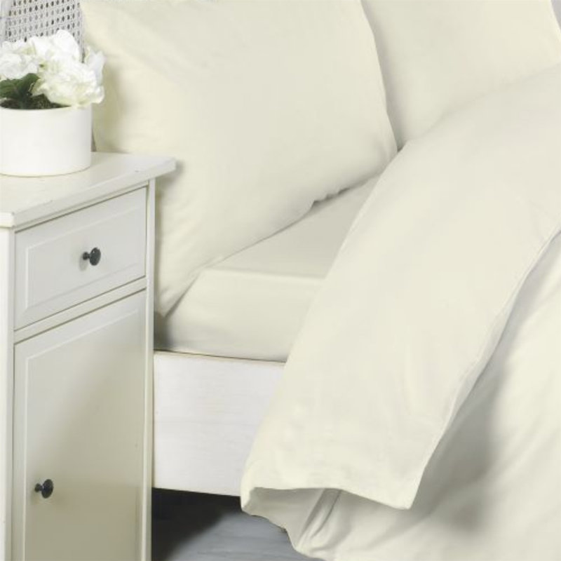 Kalos Cotton Solid Colour Duvet Cover with Pillowcases, Single, Cream