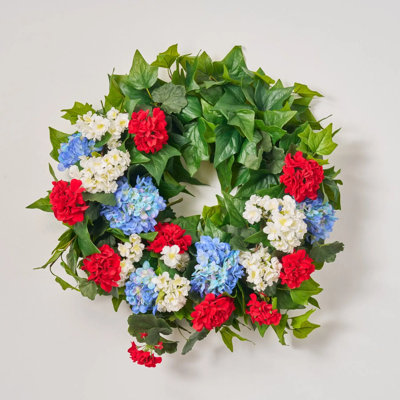 Indépendant Bouquet - géranium rouge, hortensia bleu et cerisier blanc