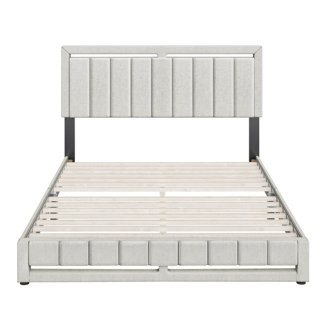 Senata Linen Upholstered Platform Bed Frame with Adjustable Headboard, Sturdy Slat Support System, No Box Spring Required - Boyd Sleep Wade Logan®