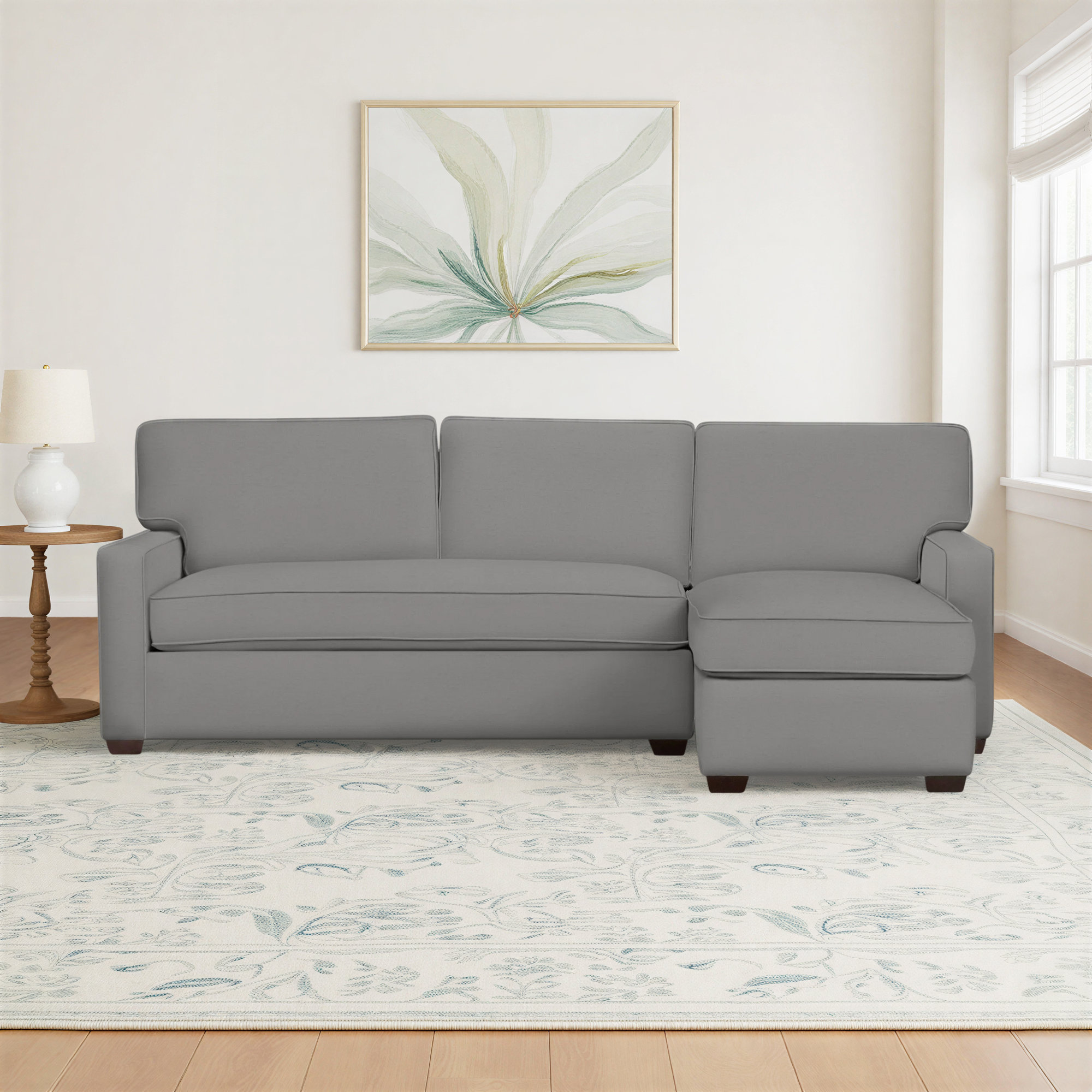 Taylor Upholstered Chaise L-Sectional, Right Hand Facing, Bayou Light Gray Canvas