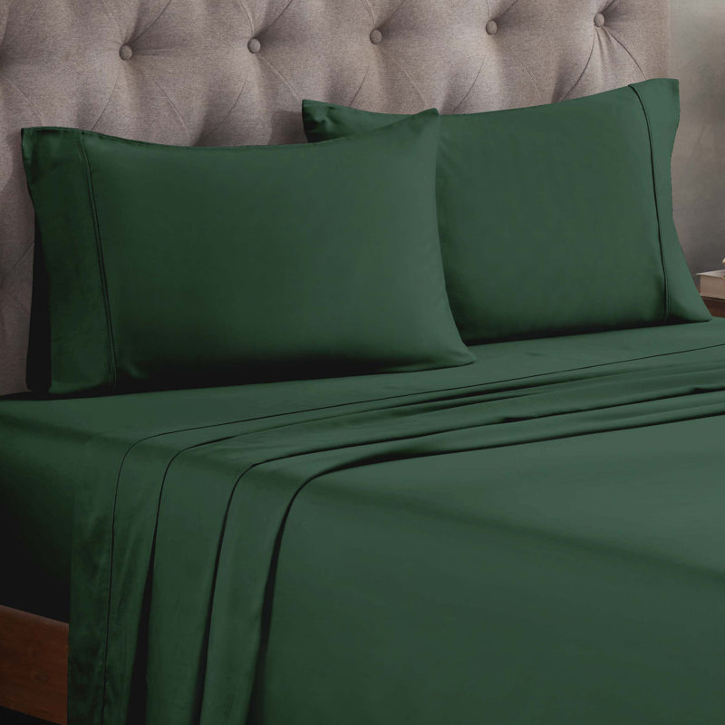 Ensemble de draps 300 po, Ensemble de draps pour lit simple TG + 1 drap-hous, Vert forêt