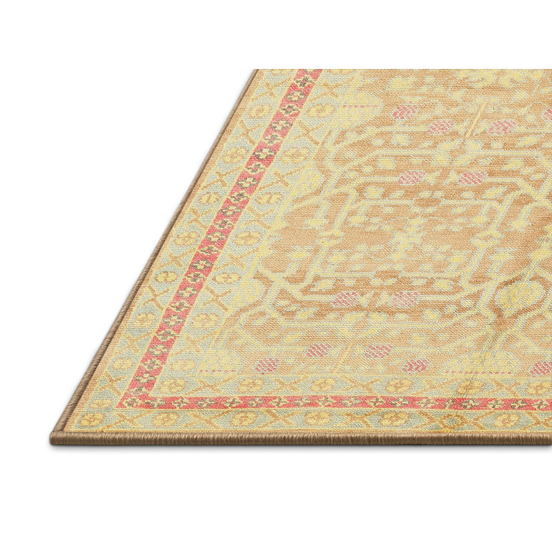Tapis traditionnel jaune / rouge clair, Rectangle 7 pi x 10 pi