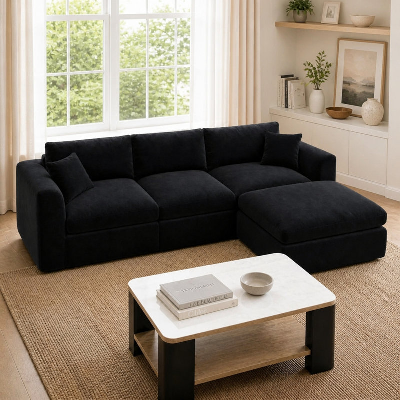 Canapé modulaire compressé compressé, sans outil, sans assemblage, canapé sans cadre librement combinable, mousse chenille haute densité sans ressorts, repose-pieds inclus pour le salon de la chambre à coucher