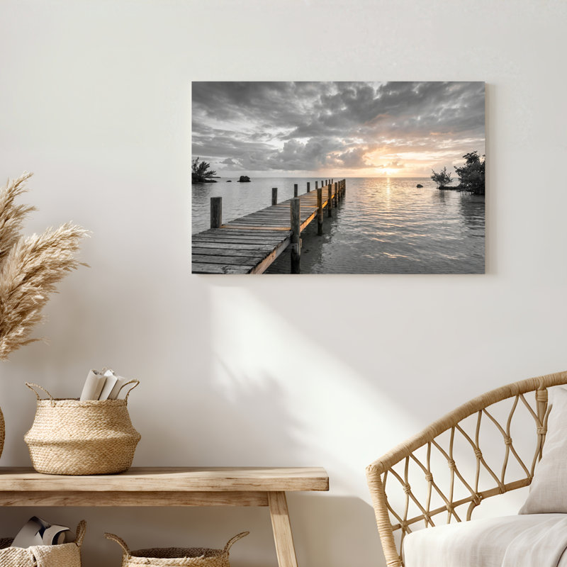 Art mural sur toile Gallery Wrap pour le salon, la chambre à coucher, le bureau ou le vestibule - décoration murale décorative avec quai au coucher du soleil