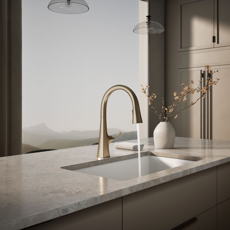 Graze Touchless Pull-Down Kitchen Sink Faucet With Three-Function Sprayhead, Vibrant Brushed Bronze