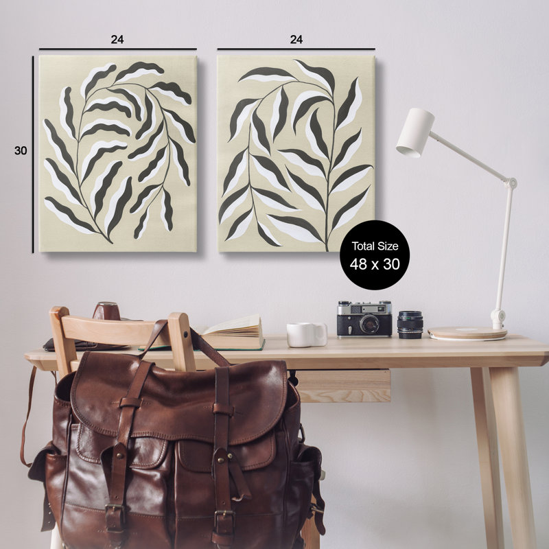 Ensemble de toiles de style botanique Mid-Century 2 pièces, design par Grace Popp, H 30 po x l 24 po