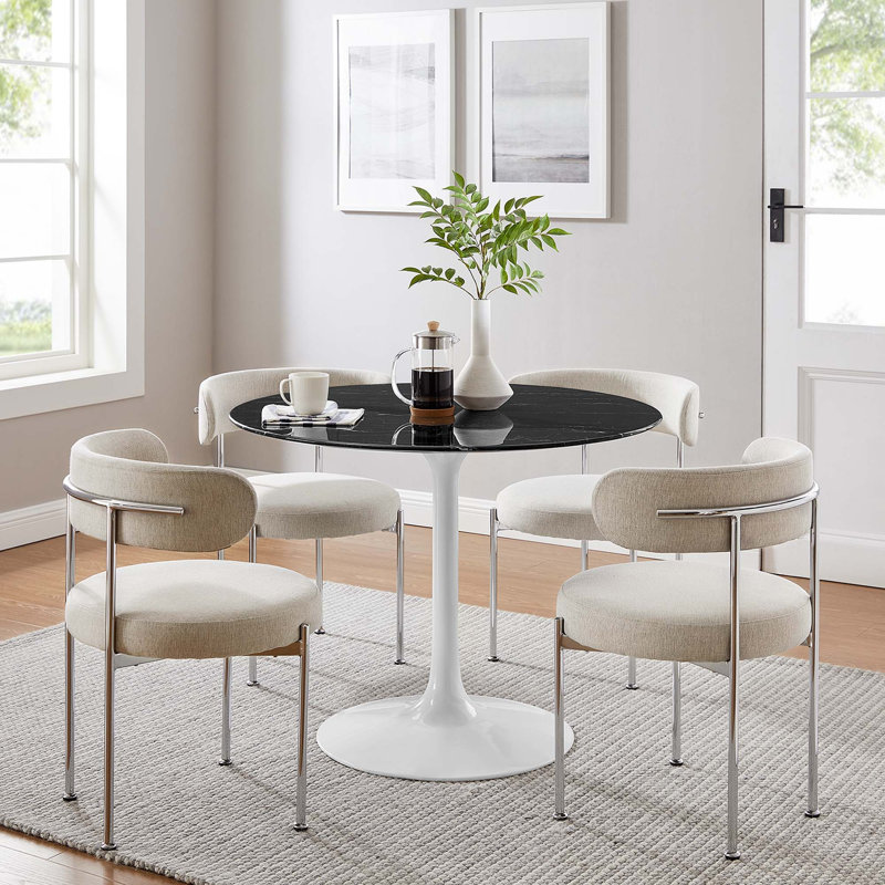 Table de bar Lippa, plateau rond en marbre artificiel, par Modway, Table standard (hauteur de 28,5 po), Blanc