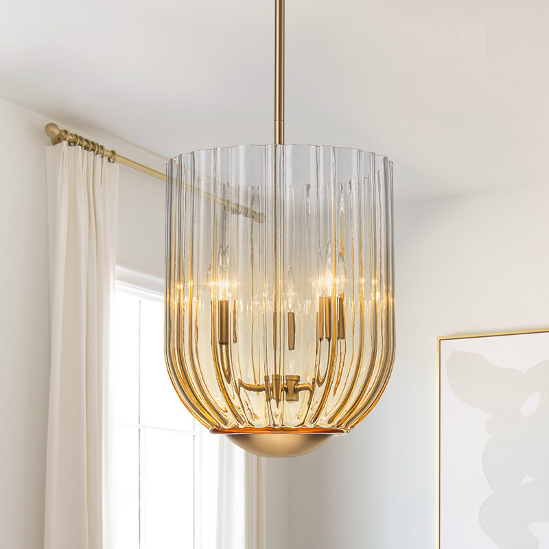 Luminaire bol suspendu en verre 3 lumières, Laiton