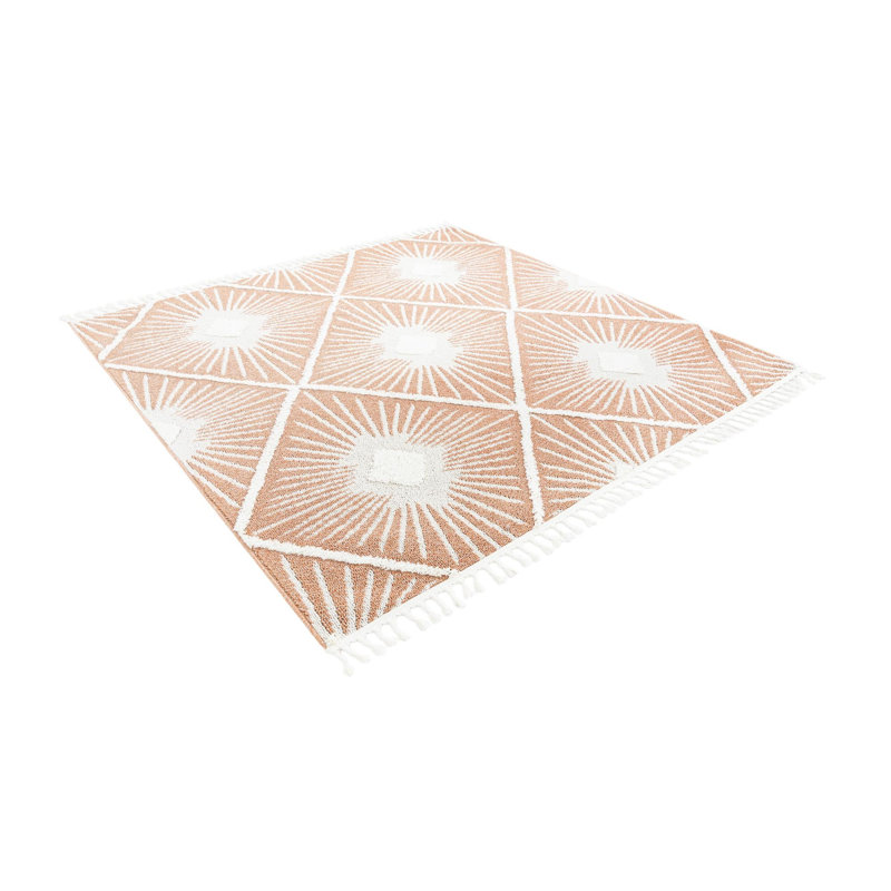 Jessilyn Geometric Machine Woven Polyester Area Rug in Rust/Red, Square 10'