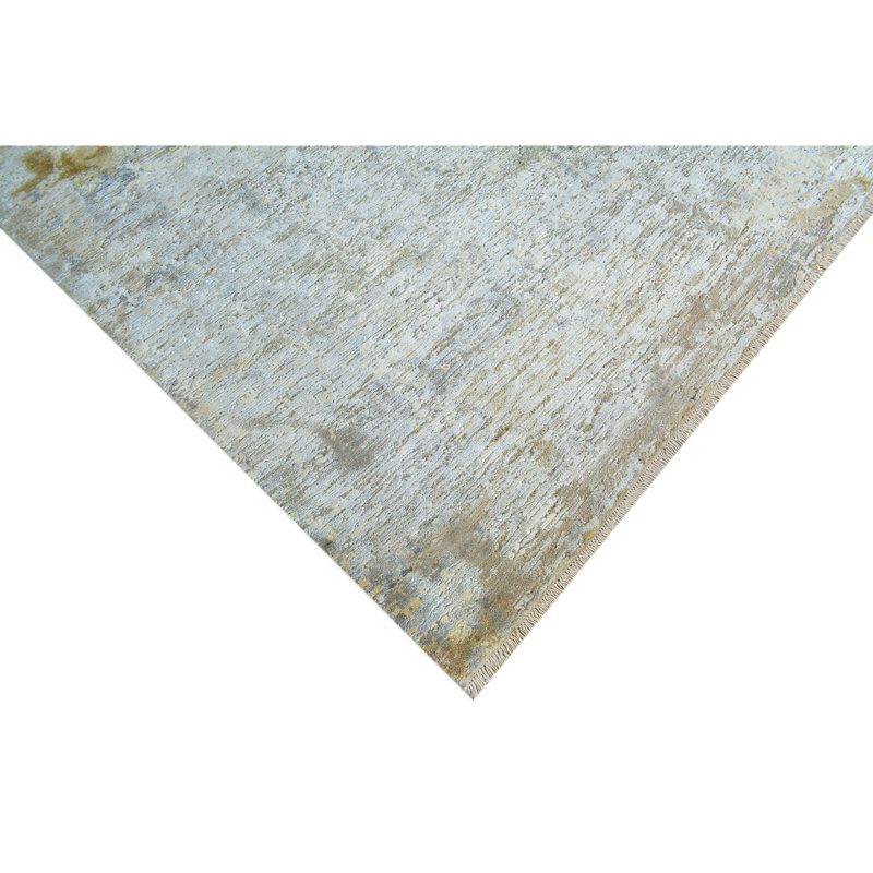 Hand Knotted Area Rug in Gray/Gold, Rectangle 10' x 14'