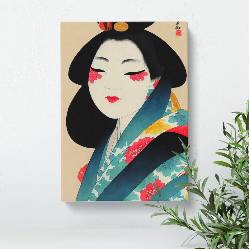 Pretty Geisha - Wrapped Canvas Print, 50cm H x 35cm W x 3cm D, Wrapped Canvas