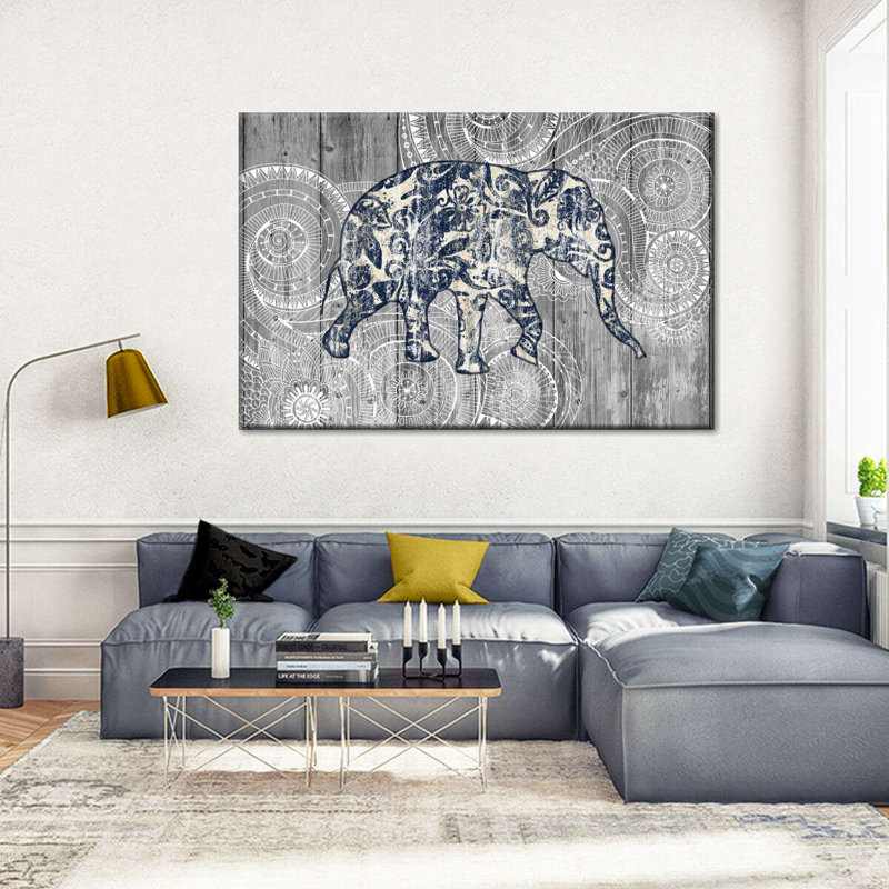 Éléphant floral bohème, H 16 po x l 24 po x P 1,25 po