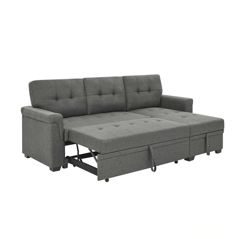 86 Inch Upholstered Pull-Out Sofa Bed With Jumbo Stitch Detailing And Tufted Accent For Comfort And Style