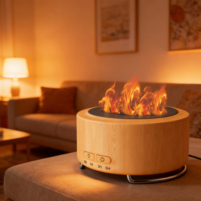 Diffuseur d'huiles essentielles pour foyer 500Ml avec effet de flamme réaliste - Humidificateur arôme grande pièce, veilleuse à DEL 9 couleurs, ultra silencieux pour chambre à coucher, bureau, yoga, cadeau de décoration intérieure
