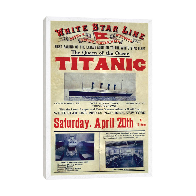 1912 UK Titanic - Print on Canvas, White Framed, 66.04 cm H x 45.72 cm W