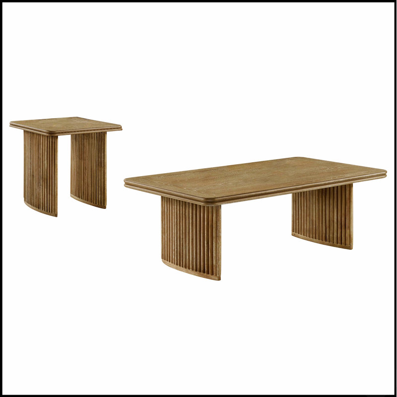 Ensemble de tables basses 2 pièces au fini brun clair vieilli, parfait pour un décor moderne et rustique