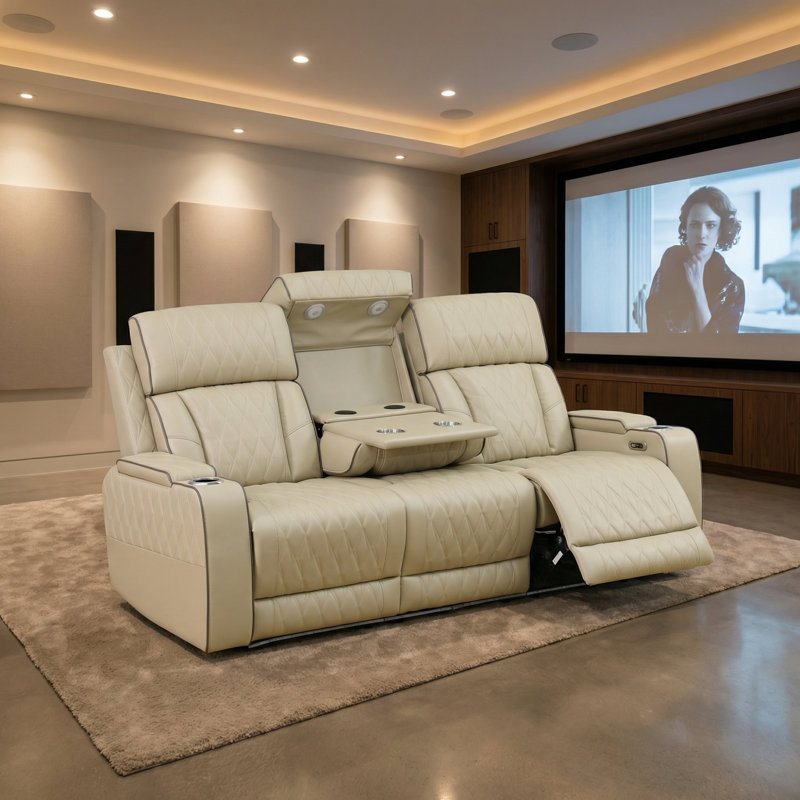Canapé inclinable électrique en cuir Beige