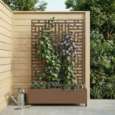 Lit de jardin en métal avec treillis et roulettes H 6 pi x l 4 pi - brun