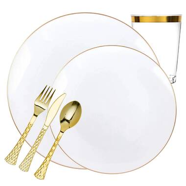 Gold-Rimmed White Disposable Party Plates