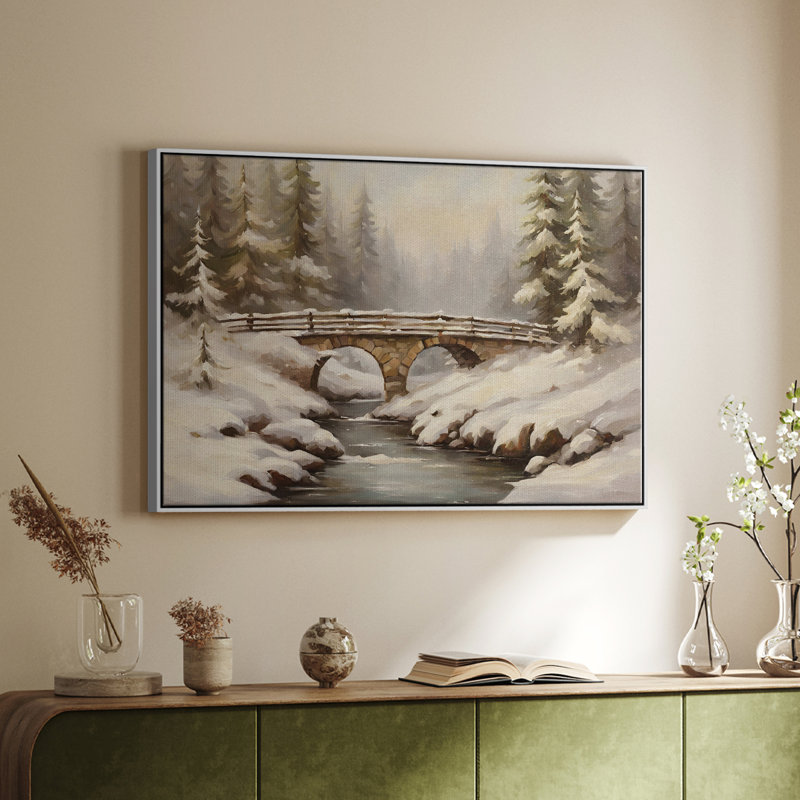 Paysage rétro CLCLVI, H 27 po x l 41 po x P 2 po, Toile encadrée flottée blanche