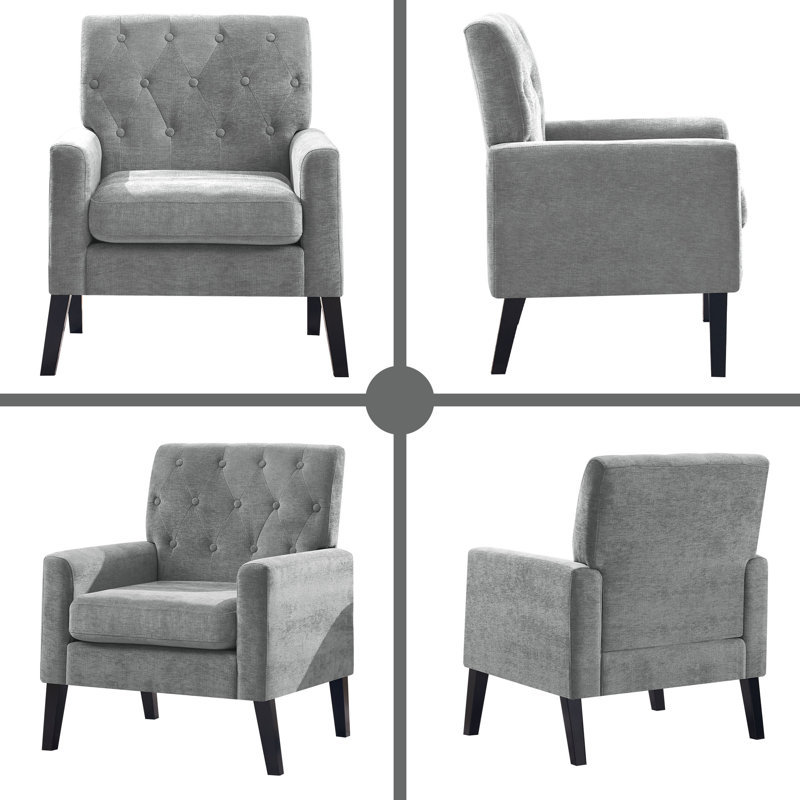 Retro Faux Leather Club Chair - Mid Century Modern Style For Office & Living Room, Gray Chenille