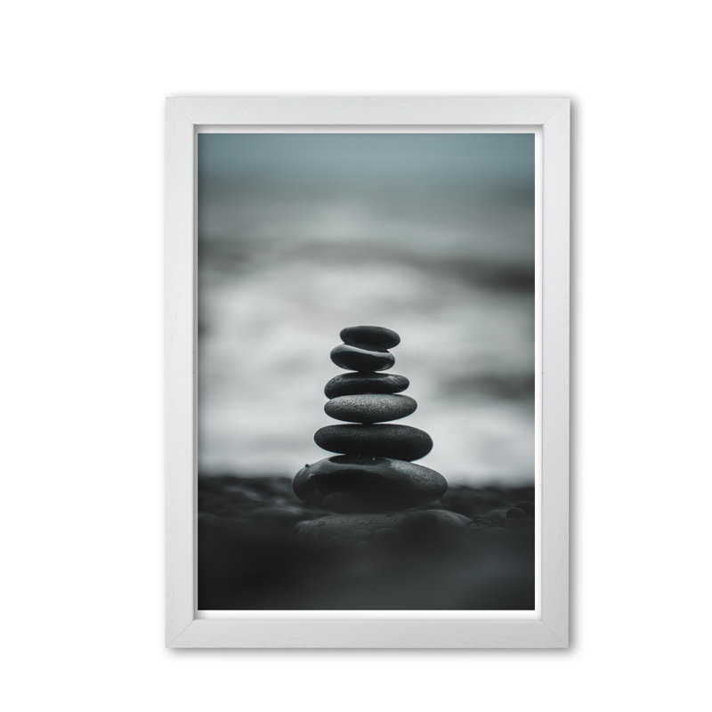 Pebble Stack - Print, 42 cm H x 30 cm W x 5 cm D, White Grain Frame