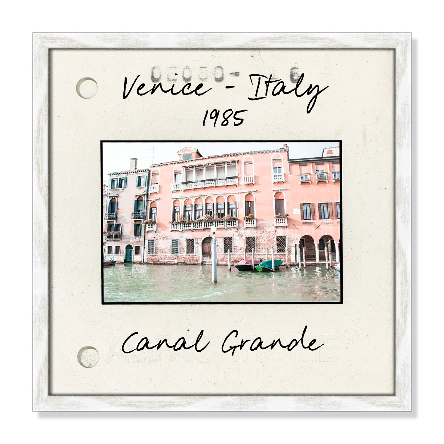 Travel Slide Collection "Venice, Italy - Grand Canal" Print, White Single Picture Framed Paper, 17" H x 17" W x 0.75" D