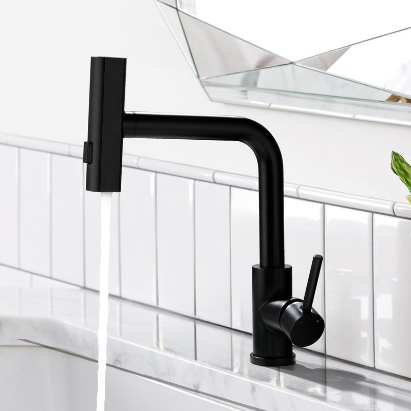 11.7"H Stainless 360° Swivel Bathroom Faucet With 3-Function Pull-Out Sprayer, Matte Black