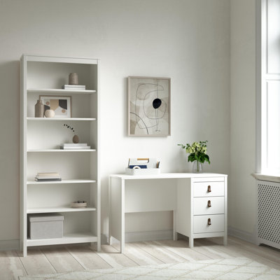 Ensemble de bureau Cotham 2 pièces - Bureau avec 3 tiroirs de rangement et bibliothèque à 6 étagères, blanc