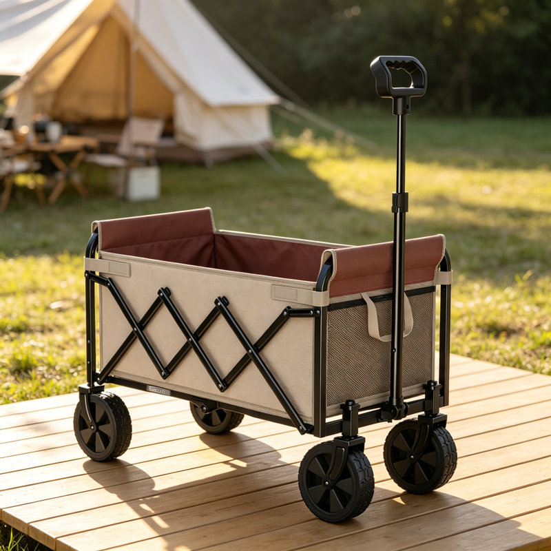 Convertible Folding Camping Wagon Cart, Beige Brown