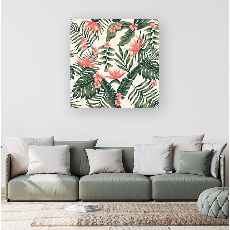 Dark Tropical Green Leaves - Wrapped Canvas Print, 16cm H x 16cm W x 3.8cm D