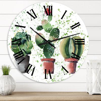 Three Cacti In Clay Pots - Horloge murale traditionnelle