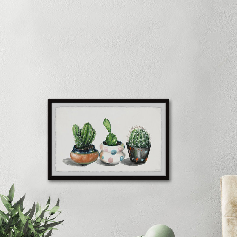 Party Pots Cactus by Parvez Taj - 1 Piece Single Picture Frame Painting, 20 cm H x 30 cm W